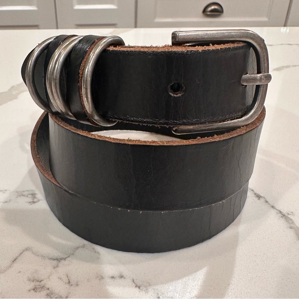 American Eagle Black Leather Casual Belt Womens S Silver Plated Multi Loops Boho